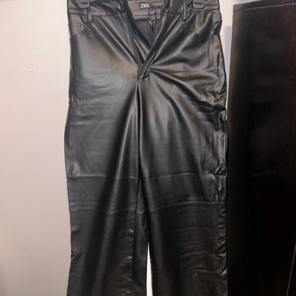 Zara Sleek Black Leather Trousers